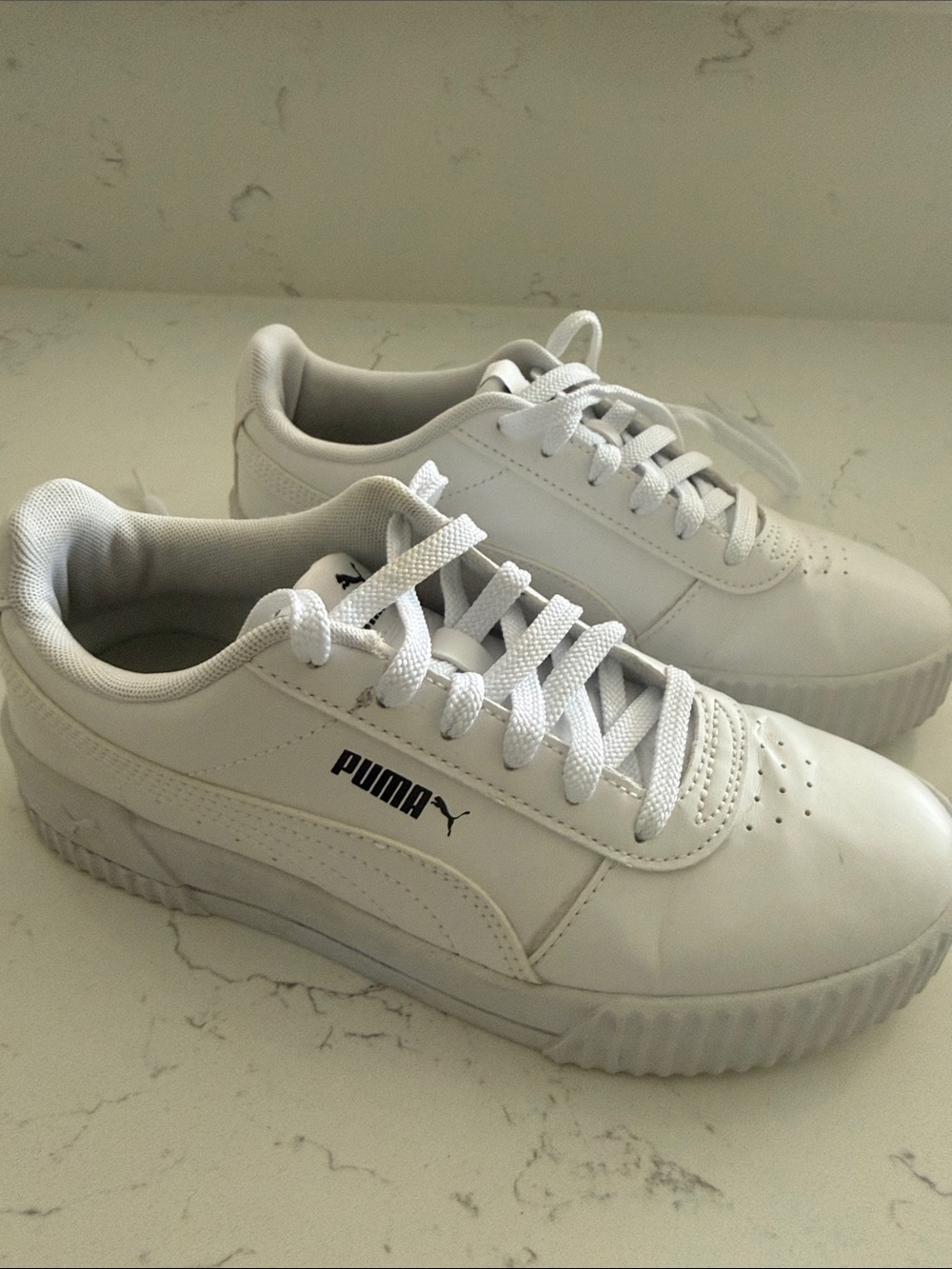 Puma White Leather Platform Sneakers Shoes 6.5
